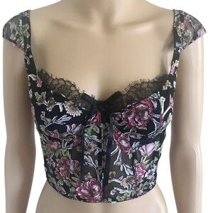 NWOT Victoria's Secret Black and Pink Floral Embellished Bustier Corset Top